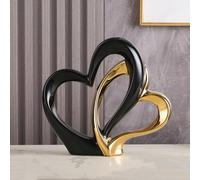 ODMYZG Statue en céramique à Double cœur,Coeur élégant pour la décoration,décoration de Maison créative Moderne,Décoration de Table,Décoration Salon,Convient comme Cadeau, Hauteur 25,5 cm (Or Noir C)