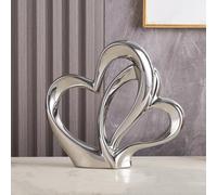ODMYZG Statue en céramique à Double cœur,Coeur élégant pour la décoration,décoration de Maison créative Moderne,Décoration de Table,Décoration Salon,Convient comme Cadeau, Hauteur 25,5 cm (Argent C)