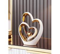 ODMYZG Statue en céramique à Double cœur,Coeur élégant pour la décoration,décoration de Maison créative Moderne,Décoration de Table,Décoration Salon,Convient comme Cadeau, Hauteur 25,5 cm
