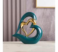 ODMYZG Statue en céramique à Double cœur,Coeur élégant pour la décoration,décoration de Maison créative Moderne,Décoration de Table,Décoration Salon,Convient comme Cadeau, Hauteur 25,5 cm (Or Vert D)