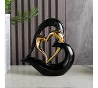 ODMYZG Statue en céramique à Double cœur,Coeur élégant pour la décoration,décoration de Maison créative Moderne,Décoration de Table,Décoration Salon,Convient comme Cadeau, Hauteur 25,5 cm (Or Noir D)