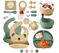 O'doe Ensemble d'alimentation en silicone 17 pièces pour bébé - Idéal pour le sevrage LED pour bébé | Solution sûre et facile à nettoyer pour (V3: Premium Set [17 Pieces], Beige and Green)