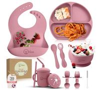 O'doe™ Vaisselle Bebe | Set Repas Bebe 1er Age 11 Pièces - Coffret Repas Bebe avec Bol Silicone à Ventouse, Cuillères, Tasses, Bavoirs, Assiettes - Set Repas Bébé Complet | Coffrets Repas LED
