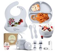 O'doe Vaisselle Bebe | Set Repas Bebe 1er Age 11 Pièces - Coffret Repas Bebe avec Bol Silicone à Ventouse, Cuillères, Tasses, Bavoirs, Assiettes - Set Repas Bébé Complet | Coffrets Repas LED