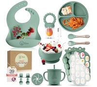 O'doe Vaisselle Bebe | Set Repas Bebe 1er Age 15 Pièces - Coffret Repas Bebe avec Bol Silicone à Ventouse, Cuillères, Tasses, Bavoirs, Assiettes - Set Repas Bébé Complet | Coffrets Repas LED