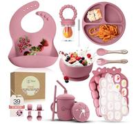 O'doe Vaisselle Bebe | Set Repas Bebe 1er Age 15 Pièces - Coffret Repas Bebe avec Bol Silicone à Ventouse, Cuillères, Tasses, Bavoirs, Assiettes - Set Repas Bébé Complet | Coffrets Repas LED