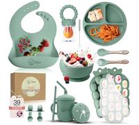 O'doe Vaisselle Bebe | Set Repas Bebe 1er Age 15 Pièces - Coffret Repas Bebe avec Bol Silicone à Ventouse, Cuillères, Tasses, Bavoirs, Assiettes - Set Repas Bébé Complet | Coffrets Repas LED