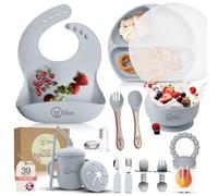 O'doe Vaisselle Bebe | Set Repas Bebe 1er Age 17 Pièces - Coffret Repas Bebe avec Bol Silicone à Ventouse, Cuillères, Tasses, Bavoirs, Assiettes - Set Repas Bébé Complet | Coffrets Repas LED