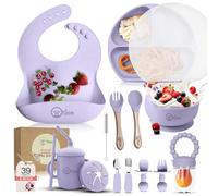 O'doe Vaisselle Bebe | Set Repas Bebe 1er Age 17 Pièces - Coffret Repas Bebe avec Bol Silicone à Ventouse, Cuillères, Tasses, Bavoirs, Assiettes - Set Repas Bébé Complet | Coffrets Repas LED