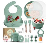 O'doe Vaisselle Bebe | Set Repas Bebe 1er Age 17 Pièces - Coffret Repas Bebe avec Bol Silicone à Ventouse, Cuillères, Tasses, Bavoirs, Assiettes - Set Repas Bébé Complet | Coffrets Repas LED