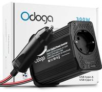Odoga Convertisseur 12V 220V Voiture - Transformateur 300 W, Onduleur, 3A Port USB-C et USB-A, Convertisseur de Tension, Recharger Votre Ordinateur Portable, Ipad, Iphone et Plus