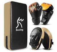 Odoland Gants de Boxe avec Pattes d'ours et Kick Shield Enfants Junior, Gants MMA Cuir 3 en 1 pour Boxing Kickboxing Muay Thai Karate Sparring Trainning Combat, Noir