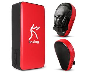 Odoland Kit de Boxe Compris Paos et Boucliers de Boxe pour Enfant et Adulte, Pattes d'ours et Bouclier de Frappe 2 en 1 pour Arts Martiaux Karaté Muay Thaï Entraînement MMA, Rouge