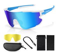 Odoland Lunette de Cyclisme Polarisées, Lunettes de Soleil de Sport UV 402 avec Remplaçables Vision Nocturne Verres pour Vélo, Pêche, Course à Pied, Homme Femme et Jeunes, Or