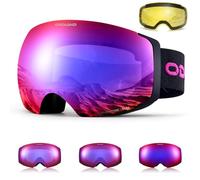 Odoland Masque de Ski Photochromique Magnétique avec Lentilles Jaune Interchangeable, Lunettes de Ski Large, Sphérique pour Ski Snowboard, Compatible avec le Casque, pour Homme Femme