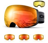 Odoland Masque de Ski Photochromique Magnétique avec Lentilles Jaune Interchangeable, Lunettes de Ski Large, Sphérique pour Ski Snowboard, Compatible avec le Casque, pour Homme Femme