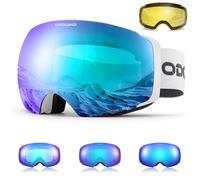 Odoland Masque de Ski Photochromique Magnétique avec Lentilles Jaune Interchangeable, Lunettes de Ski Large, Sphérique pour Ski Snowboard, Compatible avec le Casque, pour Homme Femme