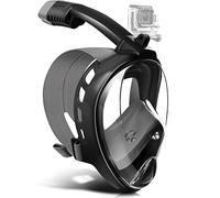 Odoland Masque Plongée Intégral,Masque Snorkeling 180° Vue Panoramique avec Support Caméra,Anti Fuite et Anti Buée Masque Plongée avec Tuba Dry Top,Accessoires Plongée pour Adulte Adolescent,Noir L/XL