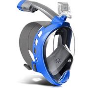 Odoland Masque Plongée Intégral,Masque Snorkeling 180° Vue Panoramique avec Support Caméra, Anti Fuite et Anti Buée Masque avec Tuba Dry Top, Accessoires Plongée pour Adulte Adolescent,Bleu foncé L/XL