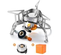 Odoland Réchaud de Camping à Gaz 3500 W, Brûleur , Poêle Ultra-Léger Cuisinière Extérieur Pliable, Coupe-Vent et avec Allumage Piézo-électrique pour Randonnée/Pique-Nique, Boîte Rouge