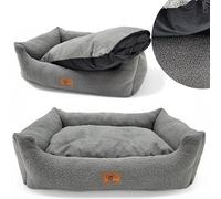 Odolplusz Lit pour chien XXL, lavable, moelleux, 95 x 75 cm, gris, avec bords surélevés et coussin amovible, graphite