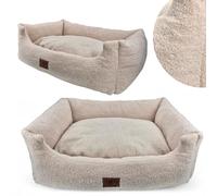 Odolplusz Lit pour chien XXL, lavable, moelleux, 95 x 75 cm, gris, avec bords surélevés et coussin amovible, beige