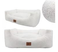 Odolplusz Lit pour chien XXL, lavable, moelleux, 95 x 75 cm, gris, avec bords surélevés et coussin amovible, blanc