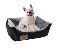 Odolplusz Panier pour chien - Canapé pour petits chiens - Avec garnissage à billes en silicone - Sans allergènes - 50 x 40 cm - Noir + Minky gris