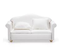 Odoria Maison de Poupée Canapé Miniature - 1/12 Échelle Canapé pour Deux Salon Chambre à Coucher Moderne - Mini Fauteuil Meuble Tissu Blanc