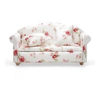 Odoria Maison de Poupée Canapé Miniature - 1/12 Échelle Canapé pour Deux Salon Chambre à Coucher Vintage - Mini Fauteuil Meuble Tissu Floral Blanc