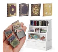 Odoria Maison de Poupée Étagère à Livre: 49 Pièces Échelle 1/12 Miniature Armoire pour Cahier Papier Bibliothèque Bureau Vintage - Mini Meuble Bois Fournitures Scolaires Victorien Blanc