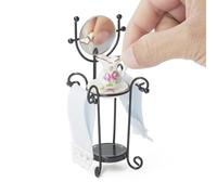 Odoria Maison de Poupée Étagère pour Lavabo: Échelle 1/12 Miniature Vasque Miroir pour Salle de Bain Victorien Vintage Noir - Mini Support Porte Serviettes sur Pied avec Pichet Cruche Céramique