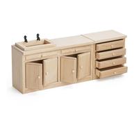 Odoria Maison de Poupée Évier Chevet: 2 Pièces Échelle 1/12 Lavabo Commode Miniature pour Cuisine Restaurant Salle de Bain Vintage - Mini Petite Table avec Tiroir Meuble Bois Non Peint