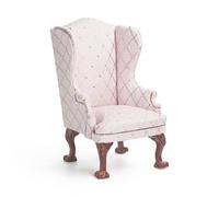 Odoria Maison de Poupée Fauteuil à Oreilles: Échelle 1/12 Miniature Canapé pour Salon Bureau Chambre à Coucher - Mini Chaise de Luxe Meuble Bois Victorien Vintage Rose