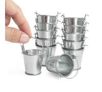 Odoria Maison de Poupée Seau Miniature: 12 Pièces Échelle 1/12 Seau Vide Métal Argenté avec Manche pour Glaçons Bar Restaurant Cuisine - Mini Pot de Fleurs Maquette DIY Fée Jardin