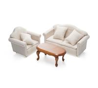 Odoria Miniature 1/12 Meuble Table Basse Marron et Fauteuil Canapé Rayé Miniatures Accessoire Maison de Poupée