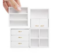 Odoria Miniature Bibliothèque Maison de Poupée: 1/12 Échelle Armoire Buffet Mur pour Salon Bureau - Mini Meubles Bois Moderne Cube Empilable Blanc