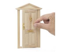 Odoria Miniature Porte d'entrée en Bois: Échelle 1/12 Maison de Poupée Meuble pour Fée Jardin - Mini Serrure Heurtoir Or - Petit Maquette Non Peint Ouvrant vers l'extérieur Sommet Pointu