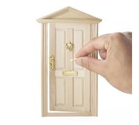 Odoria Miniature Porte d'entrée en Bois: Échelle 1/12 Maison de Poupée Meuble pour Fée Jardin - Mini Serrure Heurtoir Or - Petit Maquette Non Peint Ouvrant vers l'intérieur Sommet Pointu