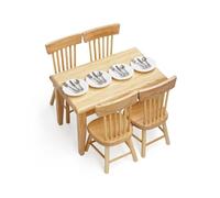 Odoria Miniature Table à Manger Chaises: 21 Pièces Échelle 1/12 Miniature Assiette Couverts de Table pour Maison de Poupée Salle à Manger Cuisine Vintage - Mini Table Rectangulaire Meubles Bois