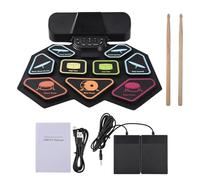 Odorkle Ensemble de Pads de Batterie électronique Kit de Batterie électrique Enroulable en Silicone avec Double Haut-parleur 9 Pads BT MIDI 8 Styles 10 Chansons de Démonstration pour Enfants