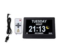 Odorkle Horloge Calendrier Numérique 7 Pouces Noire, Affichage de la Date et de L'heure avec Alarme Personnalisée, Gradation Automatique et DST, Bouton et Télécommande (Télécommande sans