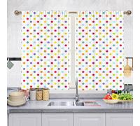 Odot 2 Panneaux Rideau de Cuisine Court, Motifs Formes Colorées Rideaux Brise Bise Cuisine Evier Rideaux Demi Fenetre Décoration de Maison pour Petie Fenetre Chambre Salon (Pois,90x60cm)