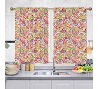 Odot 2 Panneaux Rideau de Cuisine Court, Motifs Formes Colorées Rideaux Brise Bise Cuisine Evier Rideaux Demi Fenetre Décoration de Maison pour Petie Fenetre Chambre Salon (Motif Cachemire,60x90cm)