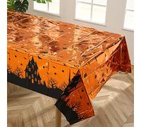 Odot 2 Pièces Nappe d'halloween Rectangulaire Imperméable Nappe en Plastique Orange Motifs Château de Chauve Souris Nappes Antitache pour Enfant Fête à Thème Halloween Décoration (137x183cm)