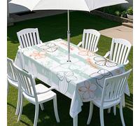 Odot 3D Europe du Nord Nappe Rectangulaire d'Extérieur Imperméable avec Trou de Parasol et Fermeture Eclair, Nappe Anti aux Eclaboussures pour Terrasse, Jardin (Cyan,213x152cm)
