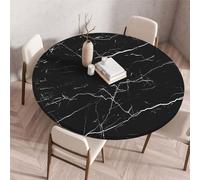 Odot 3D Marbre Nappe de Table Ronde en Anti Tache Intérieur Extérieur Couverture de Table avec Bord Élastique Nappes Rondes Lavable pour Décoration Cuisine Jardin (140cm,Noir)