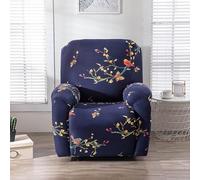 Odot 4 Pièces Housse Fauteuil Relax, Housse de Fauteuil avec Poches, 3D Feuille de Fleur Canapé pour Inclinable, Antidérapant Chaise Inclinables Couvre (Bleu Marine,One Size)