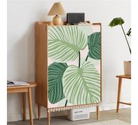 Odot Botanique Rideau Cuisine Court Anti-Poussière avec des Pompons, Auto-adhésif Rideaux Courts sans Perçage Rideau Fenetre Petit Occultant, pour Armoire, Cuisine, sous Évier (Feuille 1,90x90cm)