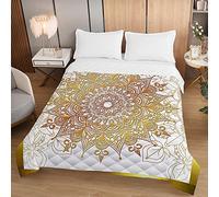 Odot Boutis Couvre Lit Matelassé de Luxe, 3D Dessus de Lit Microfibre Couverture Climatisation Couette Parure de Lit Èté Canapé l'Air Conditionné Courtepointe (230x280cm,Jacquard doré)